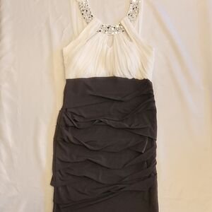City Studio Black & White Embellished Halter Ruched Dress Size M